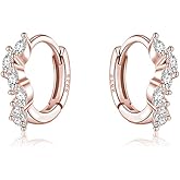 SLUYNZ 925 Sterling Silver Small Marquise CZ Earrings Hoop for Women Teens Teardrop Tiny CZ Huggie Earrings Leaf
