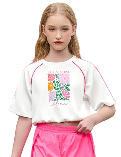 Perfashion Tops for Teen Girls White Shirt Cropped Graphic Tees Floral Raglan Sleeve Hip Hop Dance Outfits Size 12 13 at Amazon