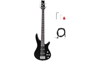 Ktaxon 5 String Electric Bass Guitar, Full Size Standard Right Handed Rosewood Fretboard Bass Kit with Gig Bag Strap Cable Wrench Tool (Black)