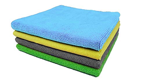 EMBOX Multicolored Microfiber Cleaning Cloths 4pcs , 340 GSM – 40×40 cm, Highly Absorbent, Lint and Streak Free, Multi -Purpose Wash Cloth for Kitchen, Car, Window, Stainless Steel