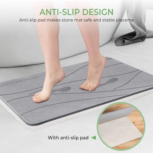 ComfortHaus Stone Bath Mat, Diatomaceous Earth Stone Bath Mats for Bathroom, Quick Drying Bath Stone Mat, Non-Slip Super Absorbent Stone Shower Mat 23.5 * 15 * 0.3
