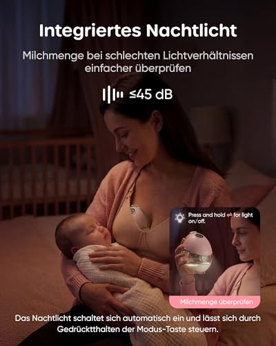 Nuliie JoyFlow Pro Portable Hands Free Breast Pump with Night Light & BPA-Free PPSU Collector, Electric Breast Pump with 4 Modes & 12 Levels, 24mm Nipple, 17/19/21mm Inserts, Pink (Pack of 2)