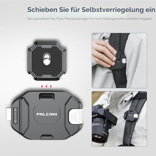 FALCAM F38 Camera Clip V2 with Plate Quick Release System, Camera Strap Mount Backpack with 1/4 Inch to 3/8 Inch Screw Thread, Arca-Swiss Compatible, Universal Mounting Base Adapter for Shoulder Strap