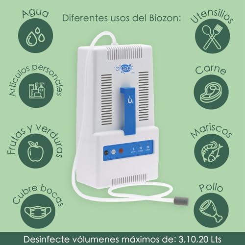 BIOZON Generador de Ozono para Agua, Frutas y Verduras, Purificador para Uso Doméstico, Equipo Compacto, Ideal para Cocina, Hogar y Limpieza de Alimentos