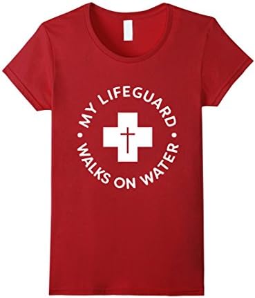 Womens Christian T Shirt My Lifeguard Walks On Water Medium Cranberry