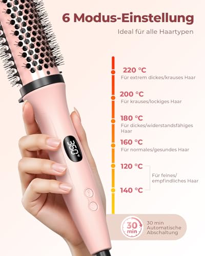 Bopcal Thermal Brush 3 in 1 - Thermobürste Rundbürste mit Digital Display, Ionische Lockenbürste Reduziert Frizz, Thermo Bürste für Glattes, Voluminöses & Lockiges Haar, Dual-Spannung C257 22