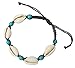Bijoux De Ja BDJ Handwoven Turquoise-Blue Beads Cowrie Shell Wax Cord Bracelet Anklet 8.5-11 Inches