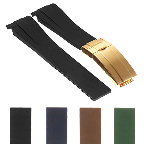 StrapsCo 20mm Premium Silicone Rubber Replacement Watch Band Strap for Oysterflex w/Yellow Gold Clasp