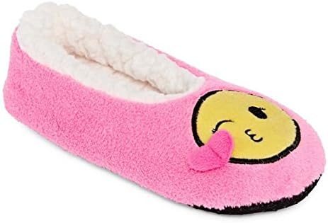 Babba Slipper Sock For Girls Unicorns Emoji Rainbow Styles Faux Fur Slip-On Slippers (Medium-Large Shoe Size 1-2, Pink Kiss Emoji)