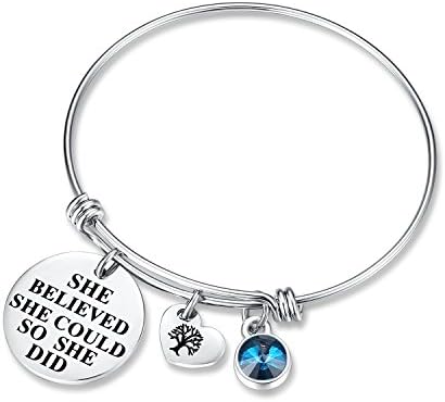 'She Believed She Could So She Did' Birthday Gifts Bracelet with Birthstone and Heart Tree of Life