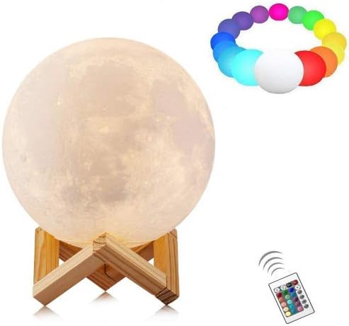7.9 inch 3D Moon Lamp, FZAI 16 Colours RGB Moonlight USB LED Night Light Magical Lunar Table Lamp with Remote Controller & Wooden Holder & Gift Box for Kids Gift Home Decor