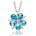 Five Petal Flower Silver Pendant Necklace – Stunning Created Aquamarine Crystal Blue – 18-inch Lead & Nickel-Free Silver Chain Necklace – Unique Jewelry for Women with Gift Box