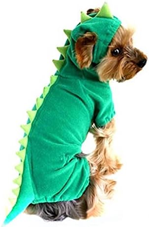 Large Dog Velvet Dinosaur Costume Apparel Halloween Pet Warm Suit Hoodie Coat (M, Green)
