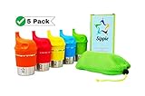 Sippie Stainless Steel Cups with Silicone Sippy Lids and Grips for Kids Toddlers Babies (8oz, 5-Pack) BPA-Free and Lab-Tested - Portable Carrying Pouch Included…
