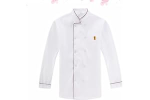 BESTYASH Red Embossed Long Sleeve Chef Coat Splash-Resistant Kitchen Uniform for Men Catering Workwear Size M