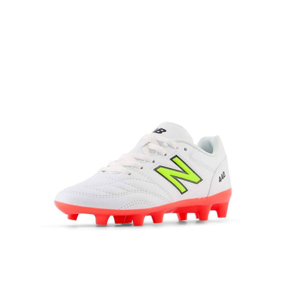 Photo 1 of (please see all images) New Balance 442 Academy FG V2 Soccer Shoe, White/Energy Red/Hi-Lite, 3.5 US Unisex Big Kid