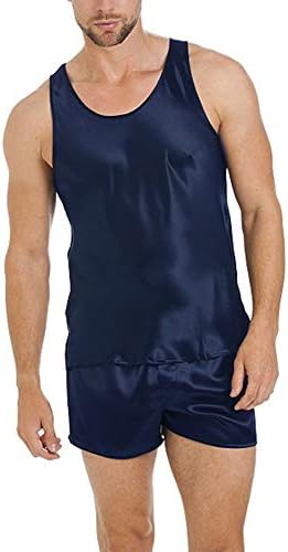Mens Satin Silk Pajamas Set Sleeveless Tank Tops Short Lounge Sets Summer Loungewear Sleepwear for Men