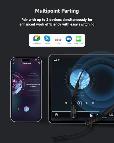 LOBKIN Diadema con Micrófono de Cancelación de Ruido - Audífonos de Oído Abierto Bluetooth 5.4 para Oficina y Teletrabajo, Auriculares de Conducción Aérea, Conexión Multipunto para Laptop y Celular