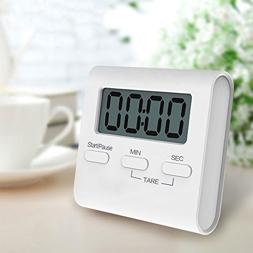 OOU Digital Kitchen Timer Learning Time Cooking Yoga Fitness Professional Tools LCD Monitor Magnetic Support (White, with Battery)