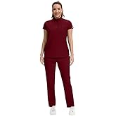 Kitmaz Women's Scrub Set - Convertible Mandarin/V-Neck Top & Straight Pants, 13 Pockets, Wrinkle & Splash Resistant Fabric