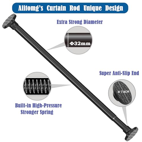 Shower Rail, No Drilling, Extendable Curtain Rod for Clamping, Telescopic Rod, Curtain, Shower Curtain Rail for Bathroom, Bedroom, Black (85-220 cm, Diameter 32 mm)