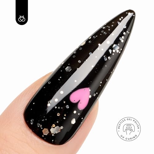 BEETLES 2 IN 1 SILVER GLITTER SEQUINS TOP COAT, 15 ML NO WIPE TOP COAT SOAK OFF UV LED GEL NAIL POLISH LONG LASTING HIGHLY SHINE MANICURE ART DECORATION SUPPLIES