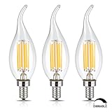 CRLight 6W Dimmable LED Filament Candle Light Bulb, 3200K Soft White 600LM, E12 Candelabra Base Lamp, C35 Flame Shape Bent Tip, 60W Incandescent Equivalent, 3 Pack