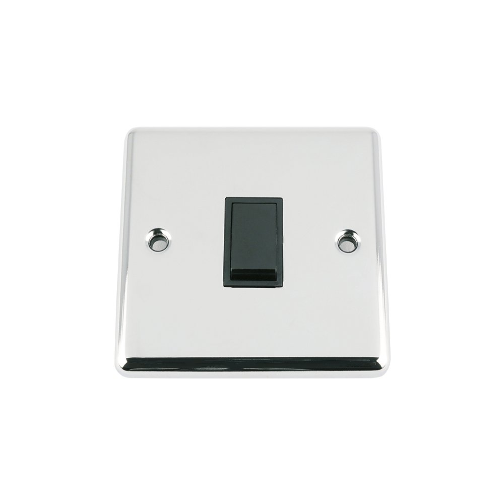 Intermediate Switch 1 Gang - Polished Chrome - Classic - Black Insert Plastic Switch - 10 Amp Single 1 Gang