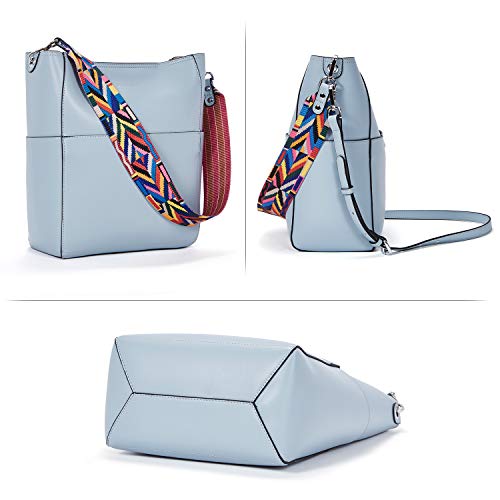 BROMEN Women Handbag Designer Vegan Leather Hobo Handbags Shoulder Bucket Cross-body Purse Light Blue - Thumbnail 7