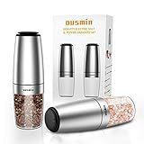 Electric Salt Pepper Grinder Shakers Set, OUSMIN Stainless Steel Gravity Salt Pepper Mill Dust-Proof Adjustable Coarseness Lid and Automatic Operation 6 AAA Batteries Powered (NO INCLUDE)