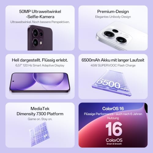 Reno16 F 5G Smartphone 8+256GB 6500mAh 120Hz 50MP, Pop White