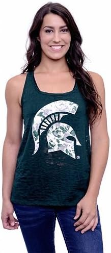 Michigan State Spartans Tank Top Burnout Floral Green Womens SZ M/L Semi Sheer Twist Back