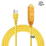 Supmart 10 Feet Power Extension Cord 3 Prong Indoor Outdoor 14/3 SJTW NEMA 5-15 14 AWG Power Extension Cable Cord Yellow - 125 Volts at 15 Amp 1875Watt UL Listed