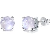Earrings for Women June Birthstone 5mm Natural Milky Blue Moonstone Studs Earrings In 925 Sterling Silver Gemstone Handmade Jewelry