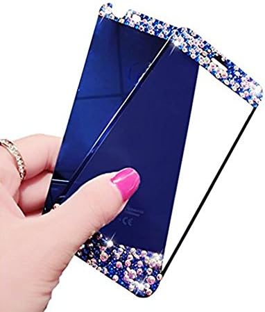 MobilePick 9H 2.5D Electroplate Mirror Front and Back Tempered glass Screen Protector Rhinestone diamond film Decal For iPhone 6 Plus 6S Plus 5.5" - Blue