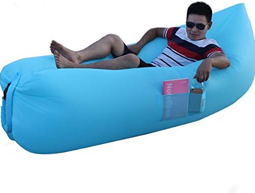 GERYMU Side Pocket Outdoor Inflatable Beach Lounger Convenient Compression Air Bag Hangout Bean Bag Portable (260x70 Sky Blue)