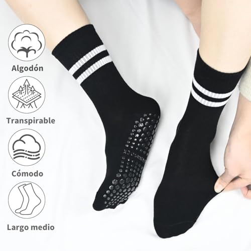6 Pares Calcetines de Yoga para Mujeres, Calcetines Antideslizantes Algodon, Calcetas Largos de Pilates, Calcetas Deportivos Transpirables, Adecuado para Ejercicio, Fitness, Barre