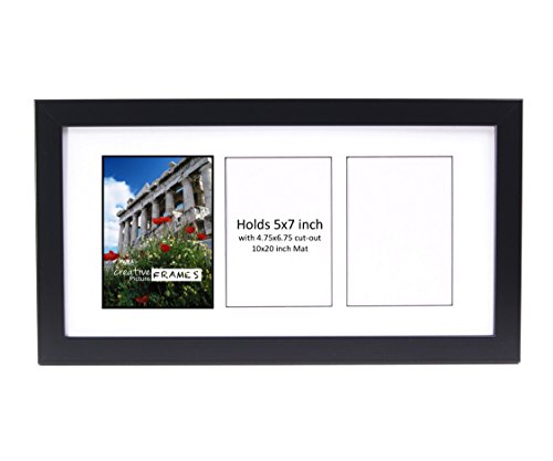 Creative Picture Frames CreativePF- 3 Opening Glass Face Black Picture Frame to hold 5 by 7 inch Photographs including 10x20-inch White Mat Collage