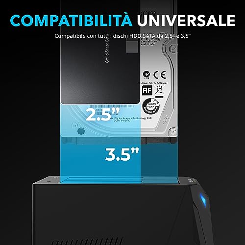 SABRENT 2.5/3.5 Inch USB 3.0 Gen 1 External Hard Drive/HDD SSD Docking Station 2 SSD/HDD Slot with Power Supply for up to 22TB SATA SSD with Hard Disk Cloner Function (EC-HD2B-EU) | Offline Hard Drive Cloner, 2.5 & 3.5 SATA to USB HDD SSD Reader (EC-HD2B)