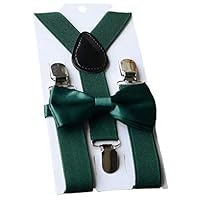 UDRES Unisex Kid Boys Girls Adjustable Bow Tie & Suspender Sets (One Size, Dark Green)