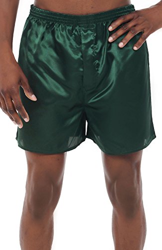 Alexander Del Rossa Mens Satin Boxer Shorts, Solid Color Underwear, Large Pine Green (A0753PNELG)