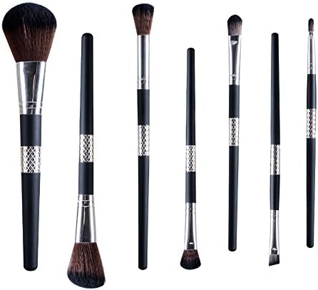 Makeup Brush Set of 7 Synthetic Bristle Kabuki Cosmetic Brush Face Eye Shadow Eyeliner Foundation Blush Lip Brushes Powder Liquid Cream Cosmetics Blending Tools (Silver)