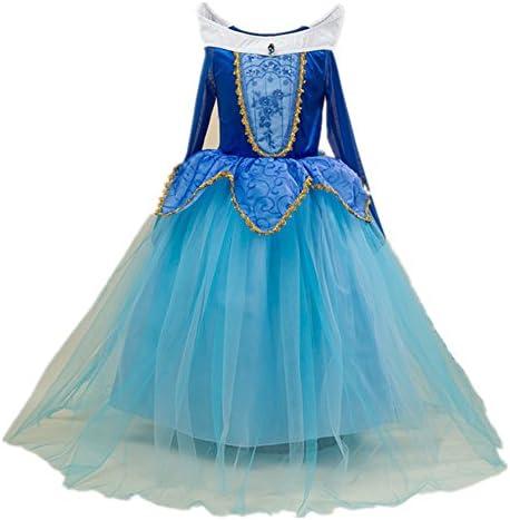 Oushiny Girls' Cute Cartoon Princess Dress Party Costume,Blue,120,4