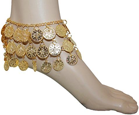 Gold Coin Belly Dance 3 Row Anklet Gold Adjustable