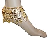 Gold Coin Belly Dance 3 Row Anklet Gold Adjustable