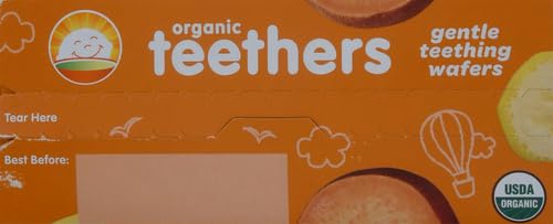 HAPPY BABY ORGANIC TEETHERS, BANANA AND SWEET POTATO, GENTLE TEETHING WAFERS, PACKETS, SOOTHING RICE COOKIES FOR TEETHING BABIES, 2 COUNT PER PACK, 12 COUNT PER BOX, 1.7 OUNCE