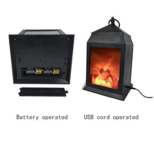 Decorative Lanterns,12" Fireplace Lantern Flameless LED Lantern Battery Powered and USB 6 Hours Timer Indoor/Outdoor Hanging Lantern,Black Fireplace Lamp(Pack of 2) - Thumbnail 3