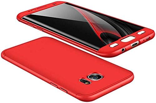 cmdkd Galaxy S7 Edge Case, 360 Degree Protection 3 in 1 Slim PC Cover Shockproof Shell Full Body Coverage Hard Protective Case + Tempered Glass Screen Protector for Galaxy S7 Edge Red