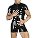 YiZYiF Sexy Men's Faux Leather Zip Bodysuit PVC Kinky Wetlook Clubwear Catsuit Large