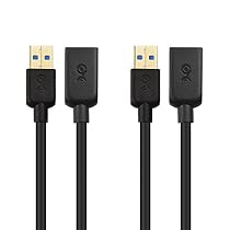 Cable Matters 2 Pack, SuperSpeed USB 3.0 Type A Male to Female Extension Cable in Black 6 Feet